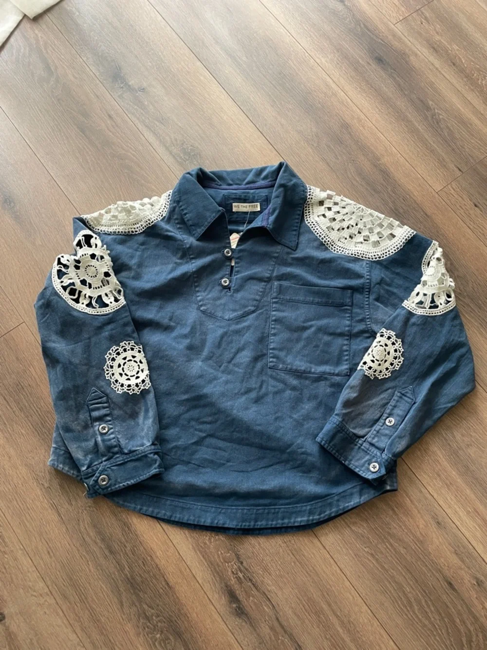 Free People Washed and Crafted Crochet Polo- Size Small
